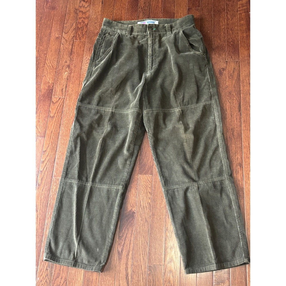 Vintage 1999 Tommy Hilfiger Double Knee Corduroy Carpenter Pants 34x30 Olive Y2K